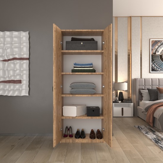 2 Kapaklı 5 Katlı Çok Amaçlı Dolap - Lilyum Çam