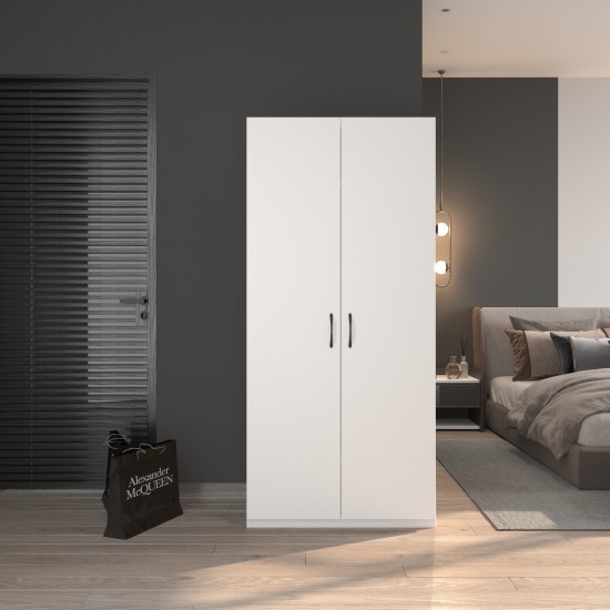 2 Kapaklı Elbise Dolabı 80 cm Beyaz Desen