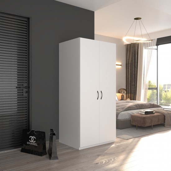 2 Kapaklı Elbise Dolabı 80 cm Beyaz Desen