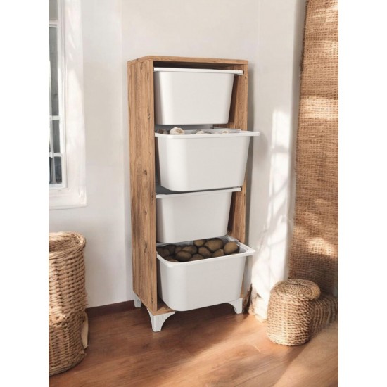 4 sepetli Çok Amaçlı Dolap / Oyuncak Kutusu / Organizer Düzenleyici çam