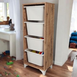 4 sepetli Çok Amaçlı Dolap / Oyuncak Kutusu / Organizer Düzenleyici Çam