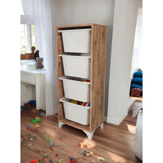 4 sepetli Çok Amaçlı Dolap / Oyuncak Kutusu / Organizer Düzenleyici çam