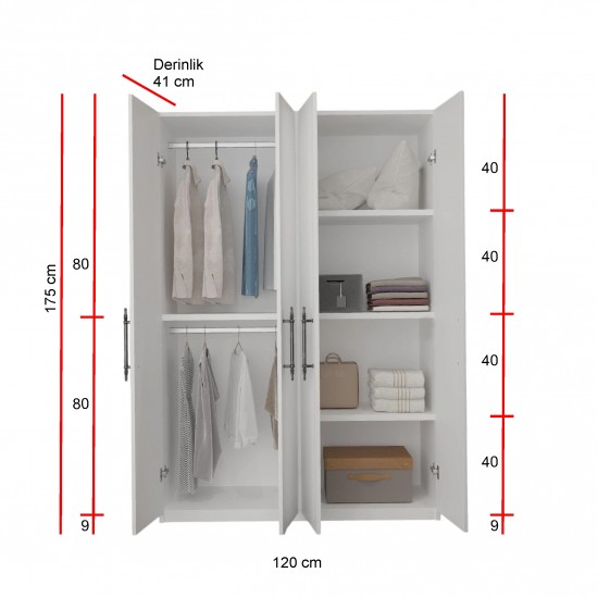 4 Kapaklı Geniş Elbise Dolabı