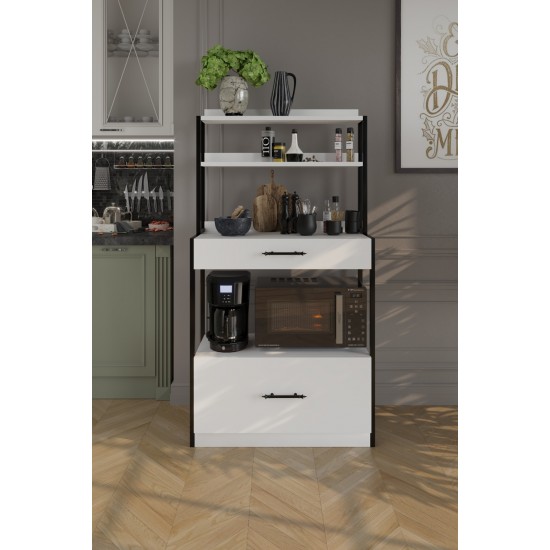 Melo Çekmeceli Çok Amaçlı Mutfak Dolabı Bango / Kahve Köşesi / Düzenleyici Beyaz