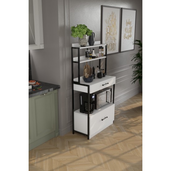 Melo Çekmeceli Çok Amaçlı Mutfak Dolabı Bango / Kahve Köşesi / Düzenleyici Beyaz