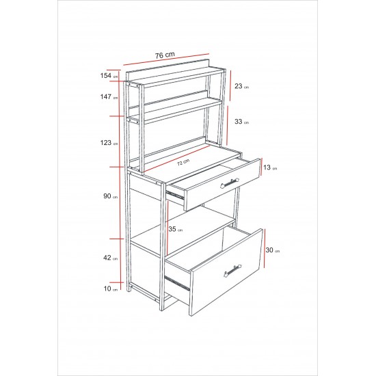 Melo Çekmeceli Çok Amaçlı Mutfak Dolabı Bango / Kahve Köşesi / Düzenleyici Beyaz