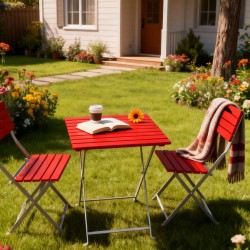 Metal Bistro Seti / Bahçe Seti Kırmızı