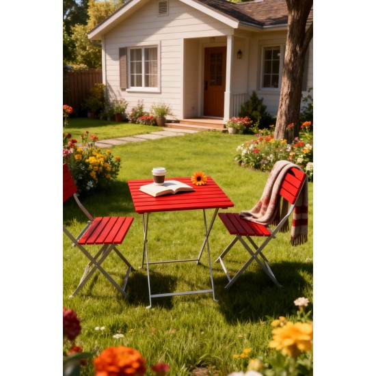 Metal Bistro Seti / Bahçe Seti Kırmızı