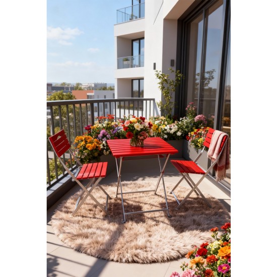 Metal Bistro Seti / Bahçe Seti Kırmızı