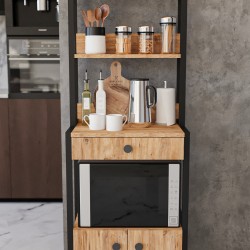 Çekmeceli 2 Kapaklı Çok Amaçlı Dolap Mutfak Bangosu /Kahve Köşesi/ Mikrodalga Fırın Mini Fırın Dolabı Çam