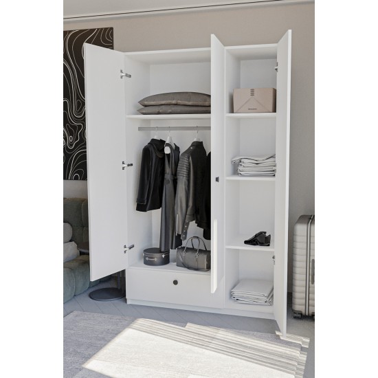 3 Kapaklı Çekmeceli Elbise Dolabı