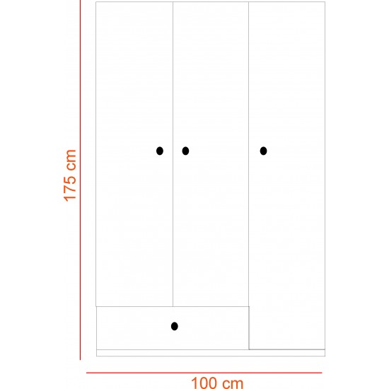 3 Kapaklı Çekmeceli Elbise Dolabı